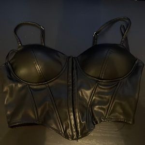 Pleather crop top built in bra